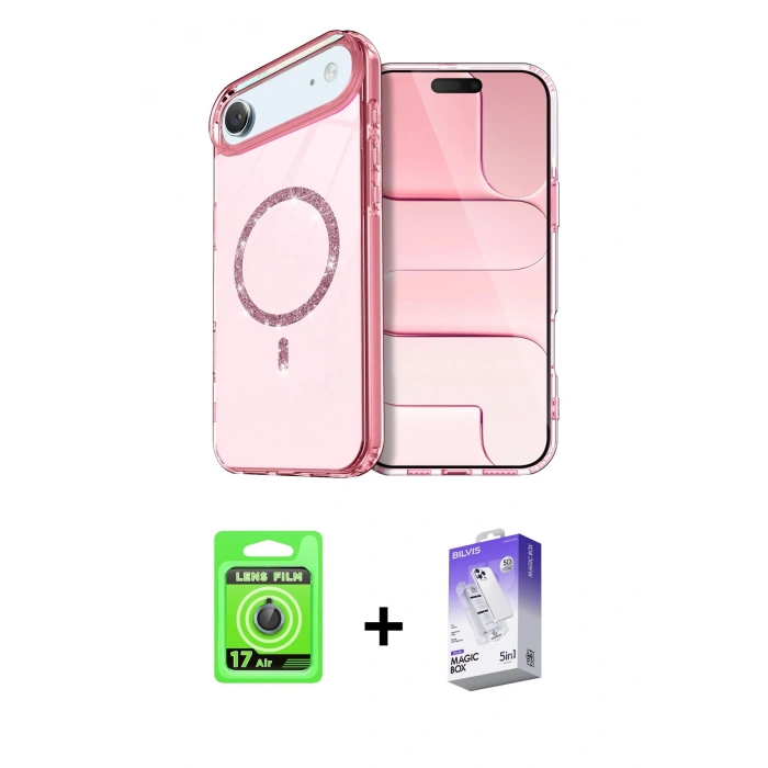 MARSİLYAN™- iPhone 17 Air Kılıf Kıvılcım Form Prime - Siyah Bilvis 5in1 3D Magic Cam Ekran Koruyucu + Raze Metal Kamera Lens - MI