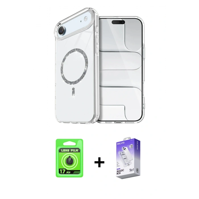 MARSİLYAN™- iPhone 17 Air Kılıf Kıvılcım Form Prime - Siyah Bilvis 5in1 3D Magic Cam Ekran Koruyucu + Raze Metal Kamera Lens - SH