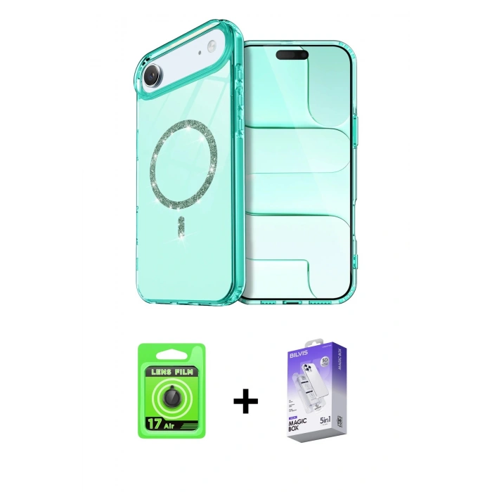 MARSİLYAN™- iPhone 17 Air Kılıf Kıvılcım Form Prime - Siyah Bilvis 5in1 3D Magic Cam Ekran Koruyucu + Raze Metal Kamera Lens - SH
