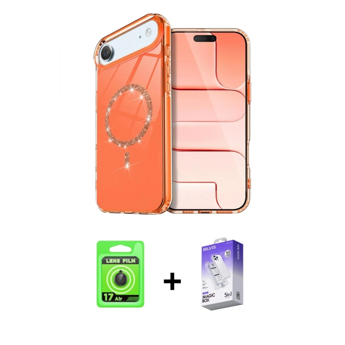 MARSİLYAN™- iPhone 17 Air Kılıf Kıvılcım Form Prime - Siyah Bilvis 5in1 3D Magic Cam Ekran Koruyucu + Raze Metal Kamera Lens - SH