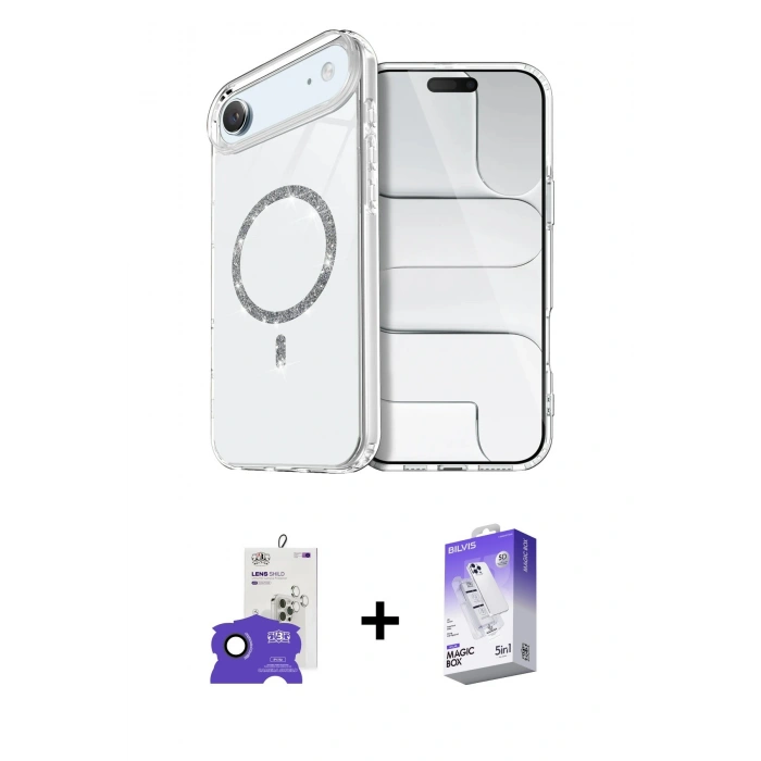 MARSİLYAN™- iPhone 17 Air Kılıf Kıvılcım Form Prime - Siyah Bilvis 5in1 3D Magic Cam Ekran Koruyucu + Bilvis Titan Kamera Lens - SH