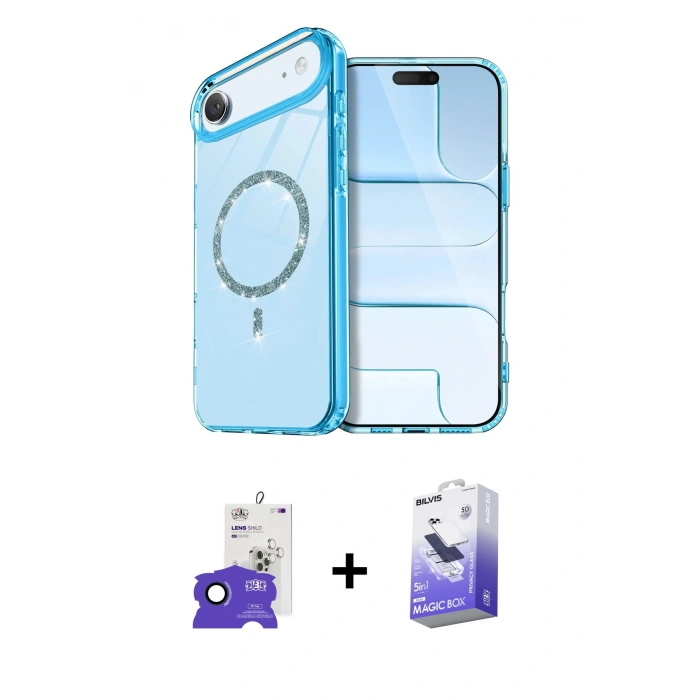 MARSİLYAN™- iPhone 17 Air Kılıf Kıvılcım Form Prime - Siyah Bilvis 5in1 5D Magic Hayalet Cam Ekran Koruyucu + Lacivert Bilvis Titan Kamera Lens