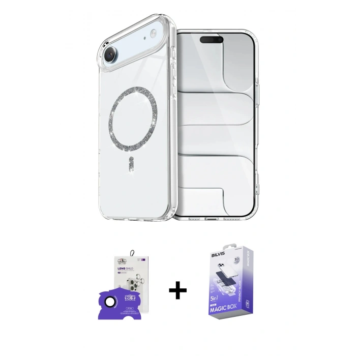 MARSİLYAN™- iPhone 17 Air Kılıf Kıvılcım Form Prime - Siyah Bilvis 5in1 5D Magic Hayalet Cam Ekran Koruyucu + Lacivert Bilvis Titan Kamera Lens