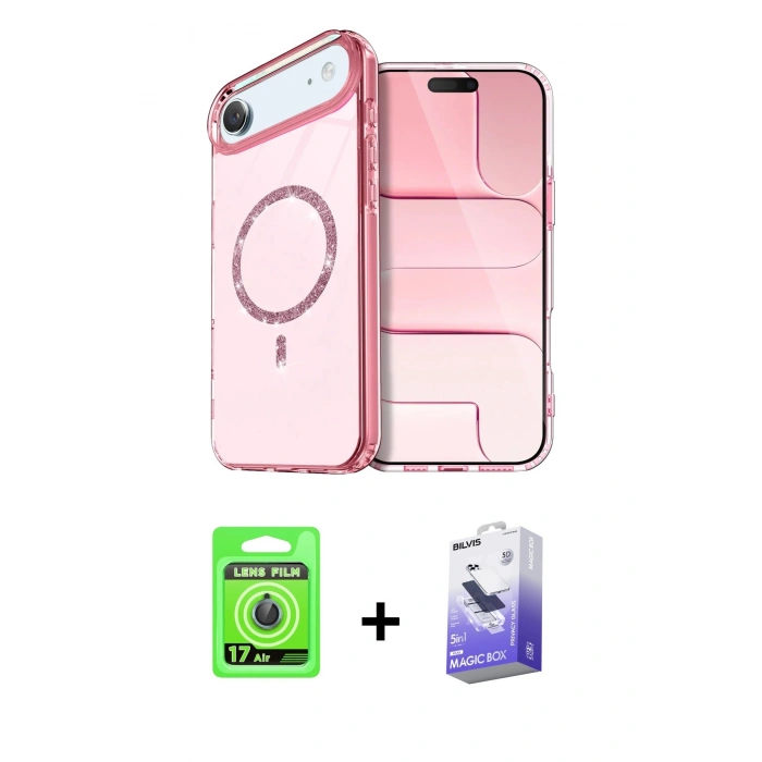 MARSİLYAN™- iPhone 17 Air Kılıf Kıvılcım Form Prime - Siyah Bilvis 5in1 5D Magic Hayalet Cam Ekran Koruyucu + Raze Metal Kamera Lens - MI
