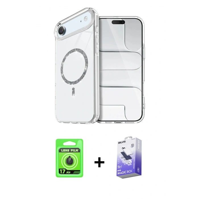 MARSİLYAN™- iPhone 17 Air Kılıf Kıvılcım Form Prime - Siyah Bilvis 5in1 5D Magic Hayalet Cam Ekran Koruyucu + Raze Metal Kamera Lens - SH