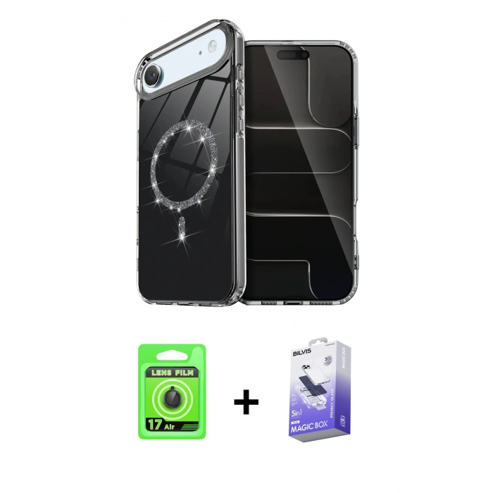 MARSİLYAN™- iPhone 17 Air Kılıf Kıvılcım Form Prime - Siyah Bilvis 5in1 5D Magic Hayalet Cam Ekran Koruyucu + Raze Metal Kamera Lens - SH