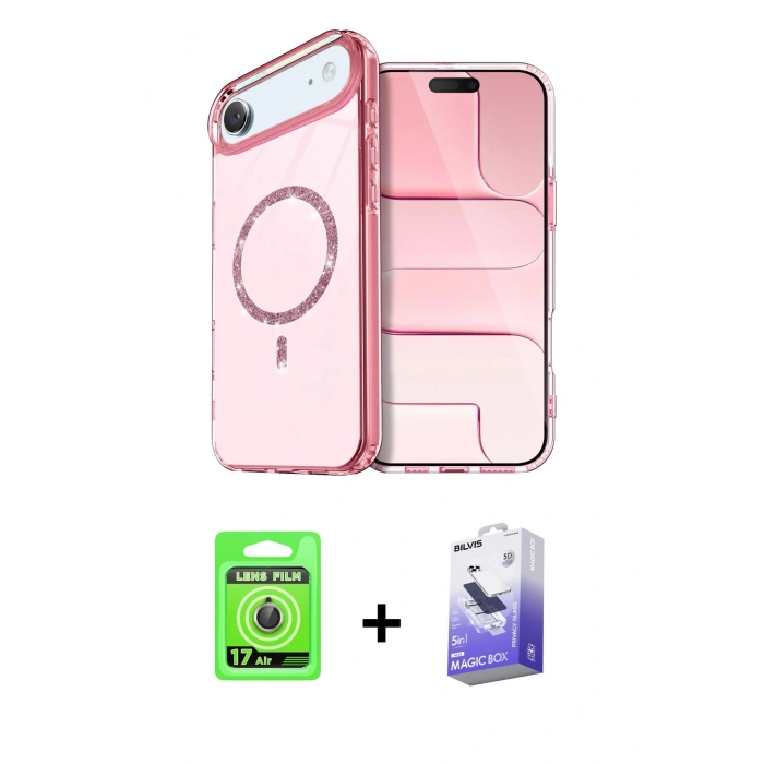 MARSİLYAN™- iPhone 17 Air Kılıf Kıvılcım Form Prime - Siyah Bilvis 5in1 5D Magic Hayalet Cam Ekran Koruyucu + Raze Metal Kamera Lens - GD