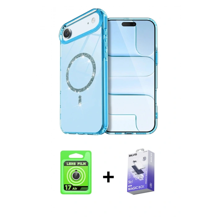 MARSİLYAN™- iPhone 17 Air Kılıf Kıvılcım Form Prime - Siyah Bilvis 5in1 5D Magic Hayalet Cam Ekran Koruyucu + Raze Metal Kamera Lens - GS
