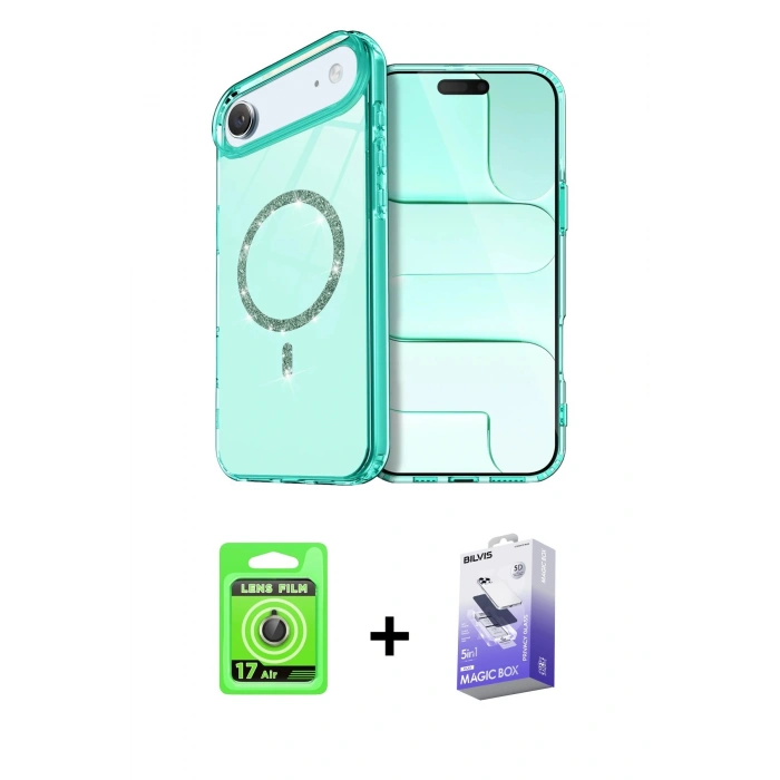 MARSİLYAN™- iPhone 17 Air Kılıf Kıvılcım Form Prime - Siyah Bilvis 5in1 5D Magic Hayalet Cam Ekran Koruyucu + Raze Metal Kamera Lens - GD