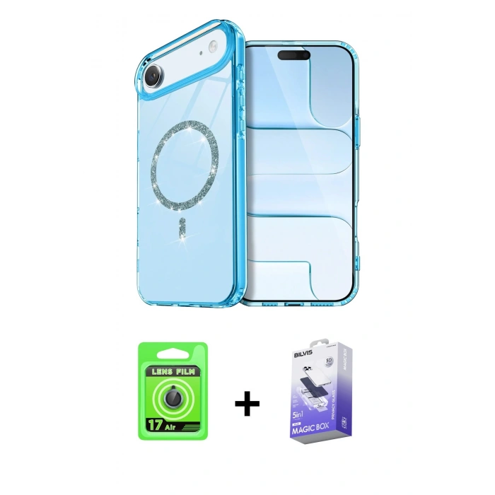 MARSİLYAN™- iPhone 17 Air Kılıf Kıvılcım Form Prime - Siyah Bilvis 5in1 5D Magic Hayalet Cam Ekran Koruyucu + Raze Metal Kamera Lens - MI