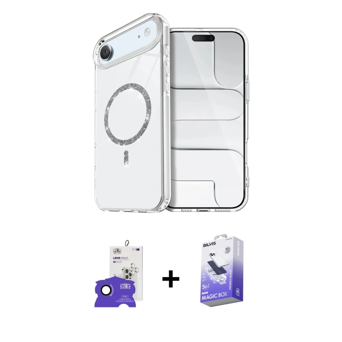 MARSİLYAN™- iPhone 17 Air Kılıf Kıvılcım Form Prime - Siyah Bilvis 5in1 5D Magic Hayalet Cam Ekran Koruyucu + Bilvis Titan Kamera Lens - SH