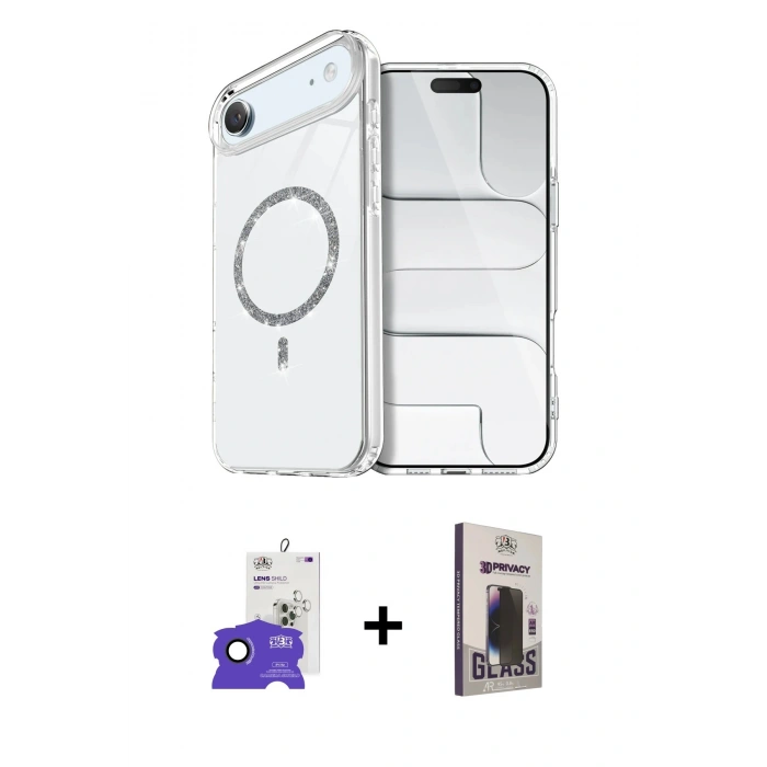 MARSİLYAN™- iPhone 17 Air Kılıf Kıvılcım Form Prime - Siyah Bilvis Hayalet Cam Ekran Koruyucu + Bilvis Titan Kamera Lens - SH