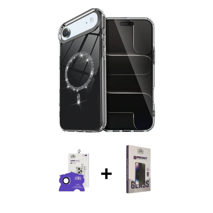 MARSİLYAN™- iPhone 17 Air Kılıf Kıvılcım Form Prime - Siyah Bilvis Hayalet Cam Ekran Koruyucu + Bilvis Titan Kamera Lens - SH