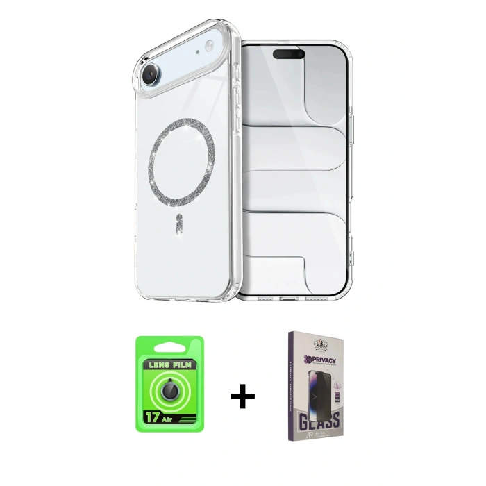 MARSİLYAN™- iPhone 17 Air Kılıf Kıvılcım Form Prime - Siyah Bilvis Hayalet Cam Ekran Koruyucu + Raze Metal Kamera Lens - MI