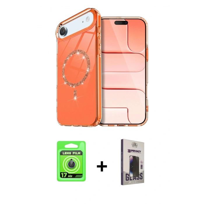 MARSİLYAN™- iPhone 17 Air Kılıf Kıvılcım Form Prime - Siyah Bilvis Hayalet Cam Ekran Koruyucu + Raze Metal Kamera Lens - MI