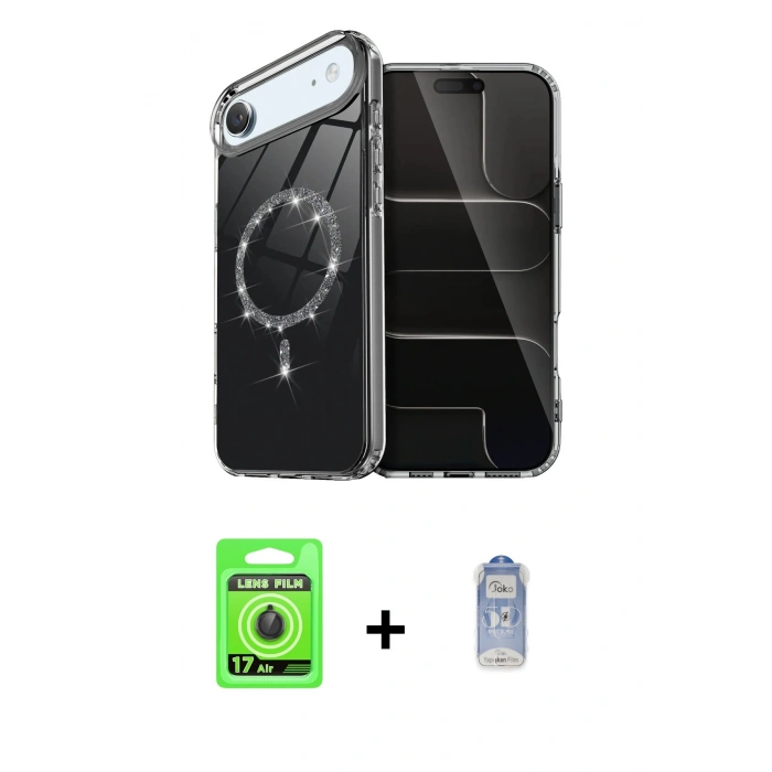 MARSİLYAN™- iPhone 17 Air Kılıf Kıvılcım Form Prime - Siyah Joko Magic 5D Cam + Raze Metal Kamera Lens - SH