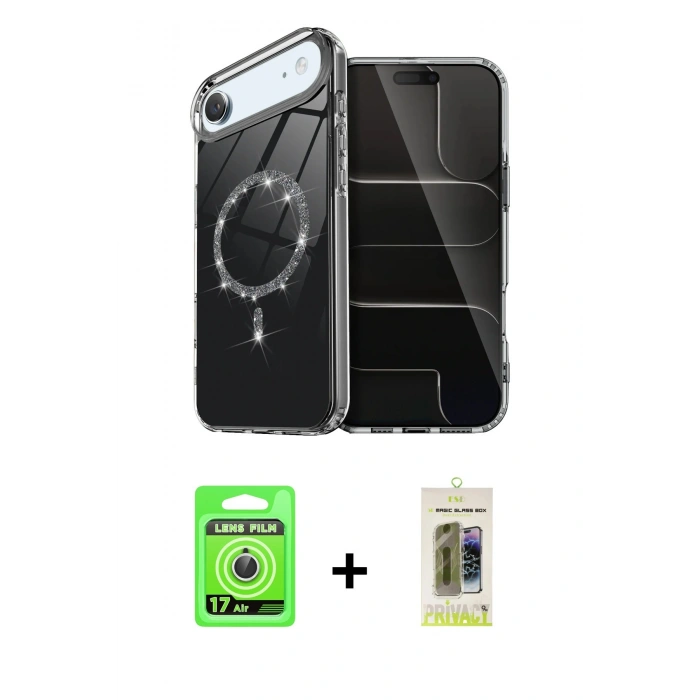 MARSİLYAN™- iPhone 17 Air Kılıf Kıvılcım Form Prime - Siyah Joko Magic 5D Hayalet Cam + Raze Metal Kamera Lens - GS