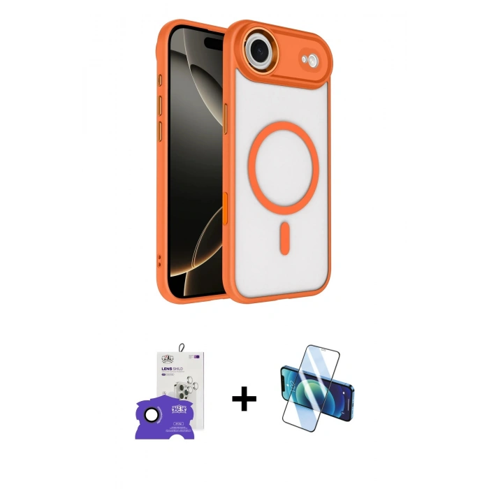 MARSİLYAN™- iPhone 17 Air Kılıf Kıvılcım Prime - Siyah 3D Antistatik Cam Ekran Koruyucu + Bilvis Titan Kamera Lens - SH