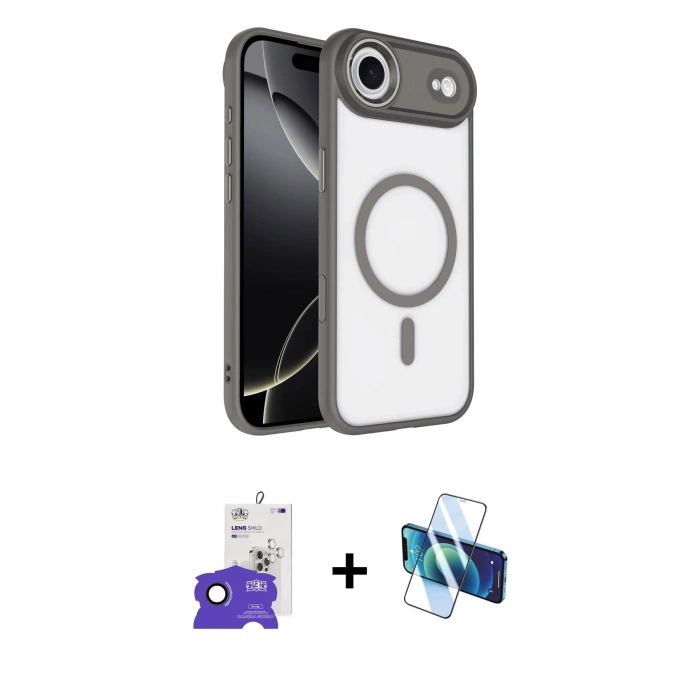 MARSİLYAN™- iPhone 17 Air Kılıf Kıvılcım Prime - Siyah 3D Antistatik Cam Ekran Koruyucu + Bilvis Titan Kamera Lens - SH