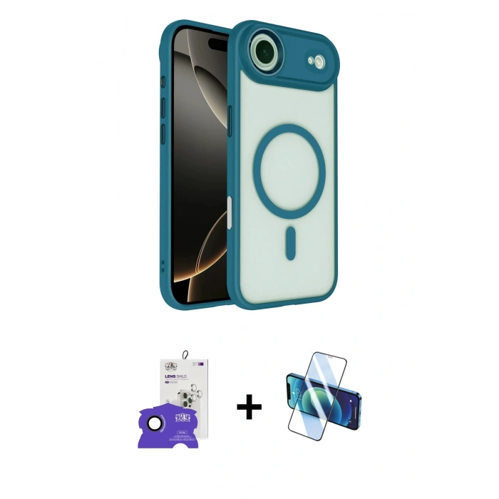 MARSİLYAN™- iPhone 17 Air Kılıf Kıvılcım Prime - Siyah 3D Antistatik Cam Ekran Koruyucu + Bilvis Titan Kamera Lens - SH