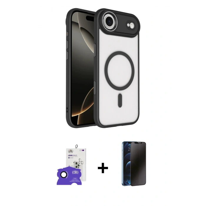 MARSİLYAN™- iPhone 17 Air Kılıf Kıvılcım Prime - Siyah 3D Antistatik Hayalet Cam Ekran Koruyucu + Bilvis Titan Kamera Lens - LT