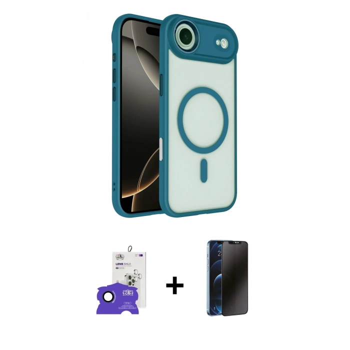 MARSİLYAN™- iPhone 17 Air Kılıf Kıvılcım Prime - Siyah 3D Antistatik Hayalet Cam Ekran Koruyucu + Bilvis Titan Kamera Lens - LT
