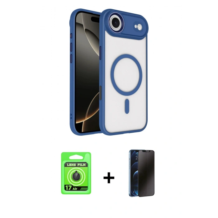 MARSİLYAN™- iPhone 17 Air Kılıf Kıvılcım Prime - Siyah 3D Antistatik Hayalet Cam Ekran Koruyucu + Raze Metal Kamera Lens - SH