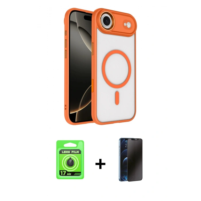 MARSİLYAN™- iPhone 17 Air Kılıf Kıvılcım Prime - Siyah 3D Antistatik Hayalet Cam Ekran Koruyucu + Raze Metal Kamera Lens - SH