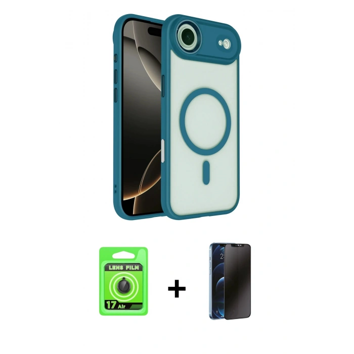 MARSİLYAN™- iPhone 17 Air Kılıf Kıvılcım Prime - Siyah 3D Antistatik Hayalet Cam Ekran Koruyucu + Raze Metal Kamera Lens - SH