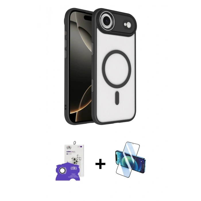 MARSİLYAN™- iPhone 17 Air Kılıf Kıvılcım Prime - Siyah 3D Antistatik Seramik Nano Ekran Koruyucu + Bilvis Titan Kamera Lens - GS