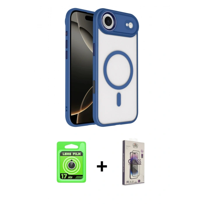 MARSİLYAN™- iPhone 17 Air Kılıf Kıvılcım Prime - Siyah Bilvis 3D Cam Ekran Koruyucu + Raze Metal Kamera Lens - GS