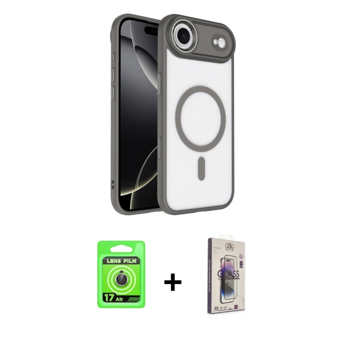 MARSİLYAN™- iPhone 17 Air Kılıf Kıvılcım Prime - Siyah Bilvis 3D Cam Ekran Koruyucu + Raze Metal Kamera Lens - GD