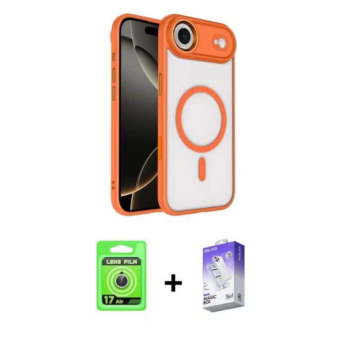MARSİLYAN™- iPhone 17 Air Kılıf Kıvılcım Prime - Siyah Bilvis 5in1 3D Magic Cam Ekran Koruyucu + Raze Metal Kamera Lens - GS