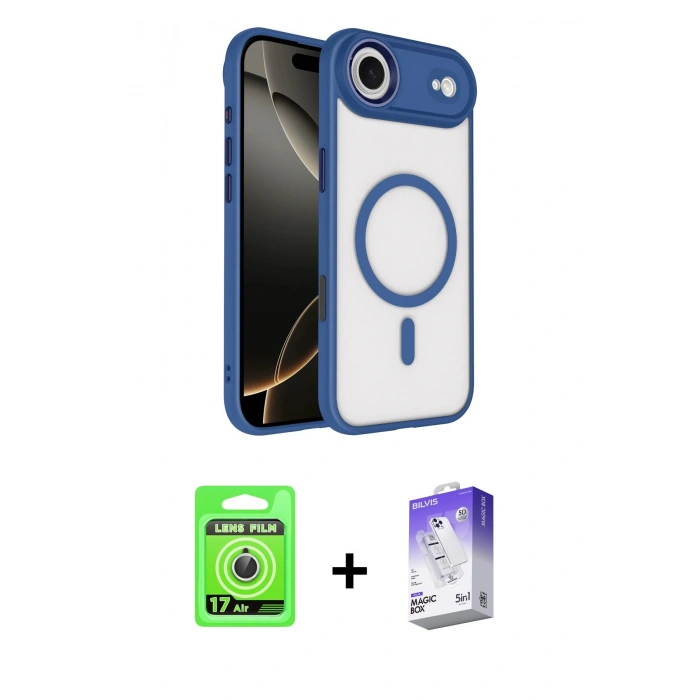 MARSİLYAN™- iPhone 17 Air Kılıf Kıvılcım Prime - Siyah Bilvis 5in1 3D Magic Cam Ekran Koruyucu + Raze Metal Kamera Lens - GS