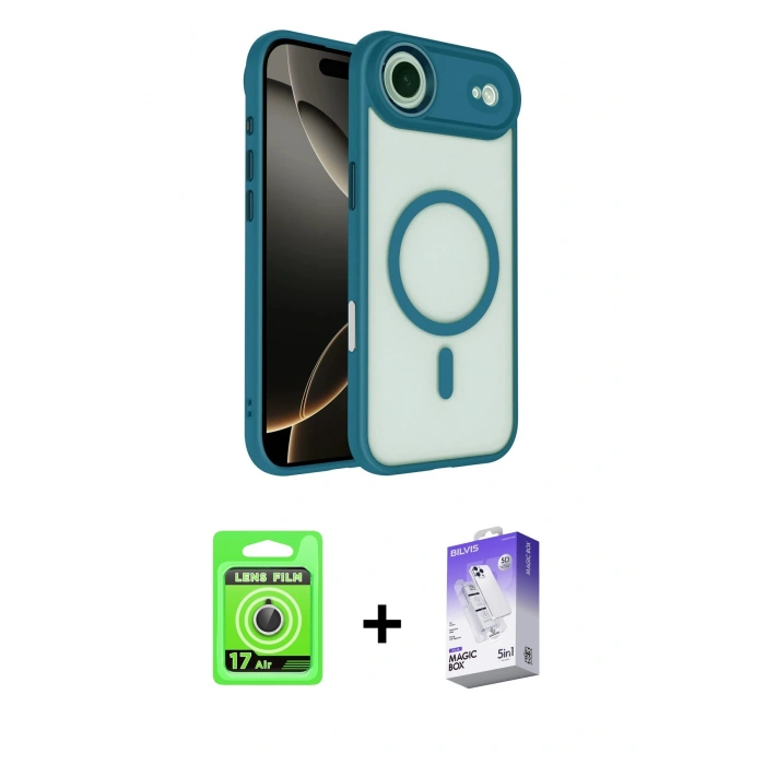 MARSİLYAN™- iPhone 17 Air Kılıf Kıvılcım Prime - Siyah Bilvis 5in1 3D Magic Cam Ekran Koruyucu + Raze Metal Kamera Lens - GS
