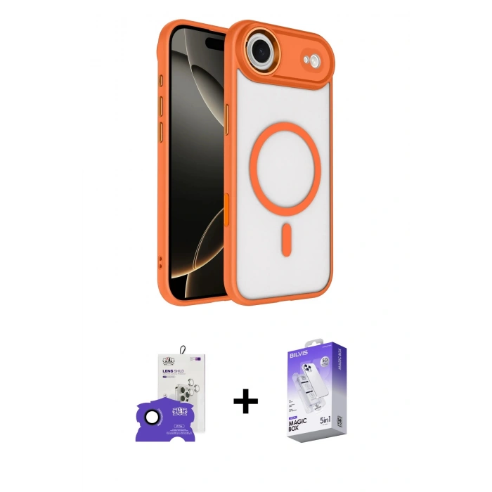 MARSİLYAN™- iPhone 17 Air Kılıf Kıvılcım Prime - Siyah Bilvis 5in1 3D Magic Cam Ekran Koruyucu + Bilvis Titan Kamera Lens - LT