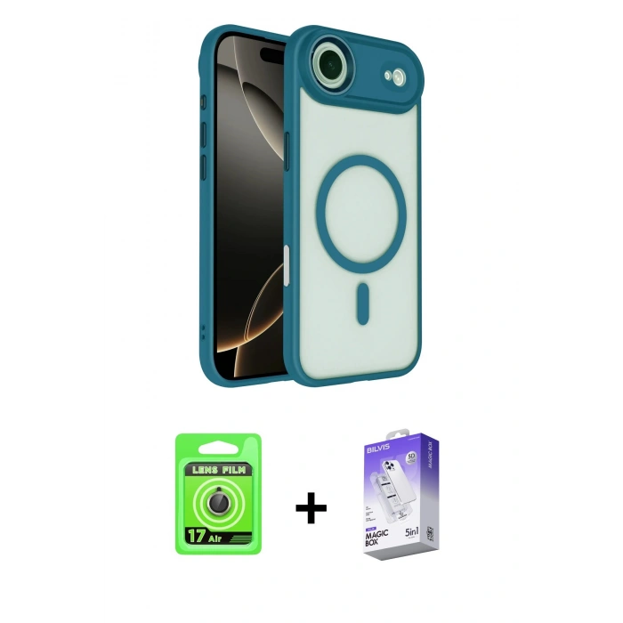 MARSİLYAN™- iPhone 17 Air Kılıf Kıvılcım Prime - Siyah Bilvis 5in1 3D Magic Cam Ekran Koruyucu + Raze Metal Kamera Lens - GD