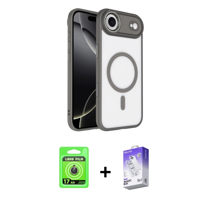 MARSİLYAN™- iPhone 17 Air Kılıf Kıvılcım Prime - Siyah Bilvis 5in1 3D Magic Cam Ekran Koruyucu + Raze Metal Kamera Lens - GD