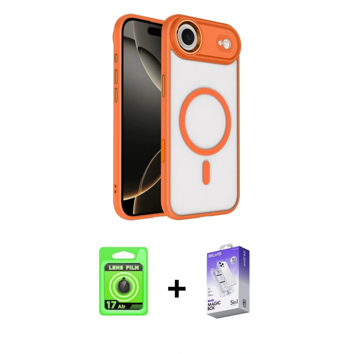 MARSİLYAN™- iPhone 17 Air Kılıf Kıvılcım Prime - Siyah Bilvis 5in1 3D Magic Cam Ekran Koruyucu + Siyah Raze Metal Kamera Lens