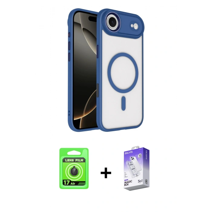 MARSİLYAN™- iPhone 17 Air Kılıf Kıvılcım Prime - Siyah Bilvis 5in1 3D Magic Cam Ekran Koruyucu + Siyah Raze Metal Kamera Lens