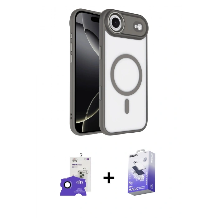MARSİLYAN™- iPhone 17 Air Kılıf Kıvılcım Prime - Siyah Bilvis 5in1 5D Magic Hayalet Cam Ekran Koruyucu + Bilvis Titan Kamera Lens - LT