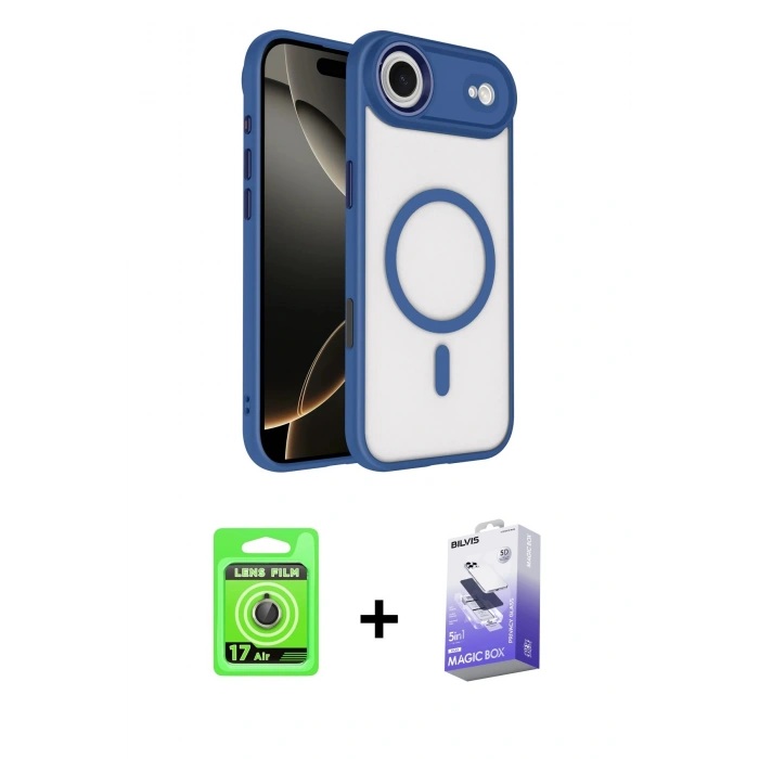 MARSİLYAN™- iPhone 17 Air Kılıf Kıvılcım Prime - Siyah Bilvis 5in1 5D Magic Hayalet Cam Ekran Koruyucu + Raze Metal Kamera Lens - GD