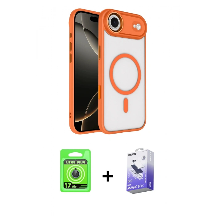 MARSİLYAN™- iPhone 17 Air Kılıf Kıvılcım Prime - Siyah Bilvis 5in1 5D Magic Hayalet Cam Ekran Koruyucu + Raze Metal Kamera Lens - MI