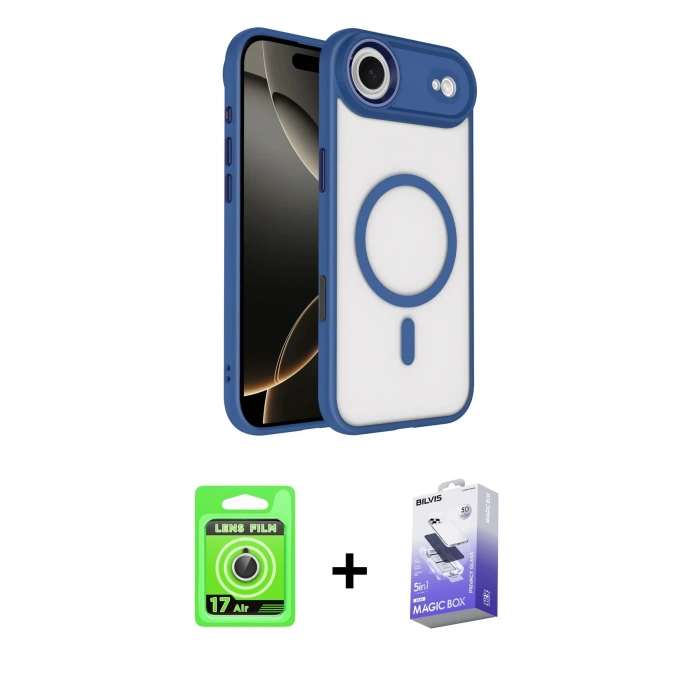 MARSİLYAN™- iPhone 17 Air Kılıf Kıvılcım Prime - Siyah Bilvis 5in1 5D Magic Hayalet Cam Ekran Koruyucu + Raze Metal Kamera Lens - GS