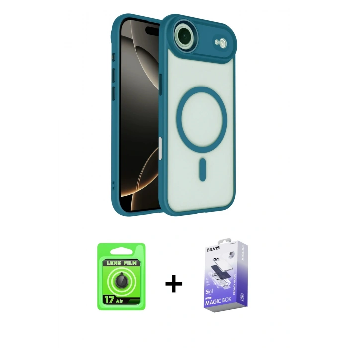 MARSİLYAN™- iPhone 17 Air Kılıf Kıvılcım Prime - Siyah Bilvis 5in1 5D Magic Hayalet Cam Ekran Koruyucu + Raze Metal Kamera Lens - SH