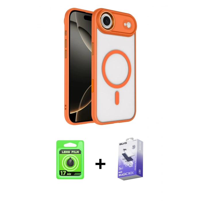 MARSİLYAN™- iPhone 17 Air Kılıf Kıvılcım Prime - Siyah Bilvis 5in1 5D Magic Hayalet Cam Ekran Koruyucu + Raze Metal Kamera Lens - SH