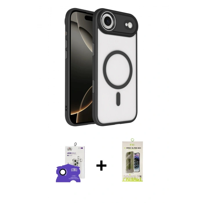 MARSİLYAN™- iPhone 17 Air Kılıf Kıvılcım Prime - Siyah Joko Magic 5D Hayalet Cam + Bilvis Titan Kamera Lens - LT