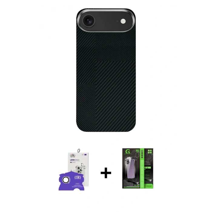 MARSİLYAN™- iPhone 17 Air Kılıf Kozmos Klasik Prime - Siyah 360 Mat Full Body Arka Koruyucu + Bilvis Titan Kamera Lens - GS