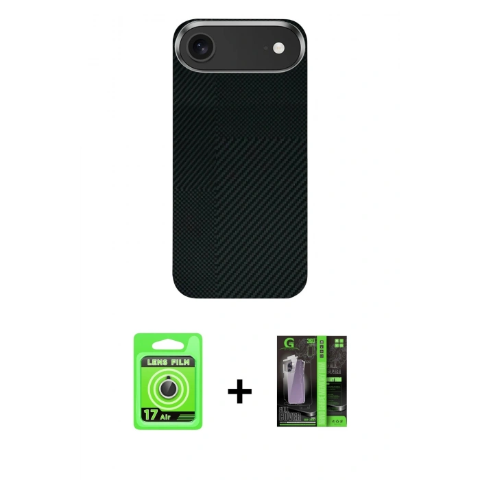 MARSİLYAN™- iPhone 17 Air Kılıf Kozmos Klasik Prime - Siyah 360 Mat Full Body Arka Koruyucu + Raze Metal Kamera Lens - GS