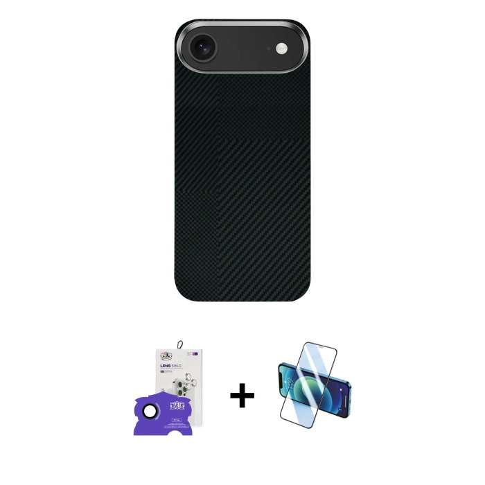MARSİLYAN™- iPhone 17 Air Kılıf Kozmos Klasik Prime - Siyah 3D Antistatik Seramik Nano Ekran Koruyucu + Bilvis Titan Kamera Lens - LT